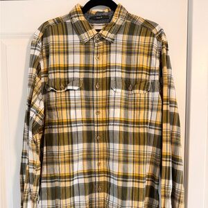Eddie Bauer Summer-weight Navy and Yellow Plaid Shirt